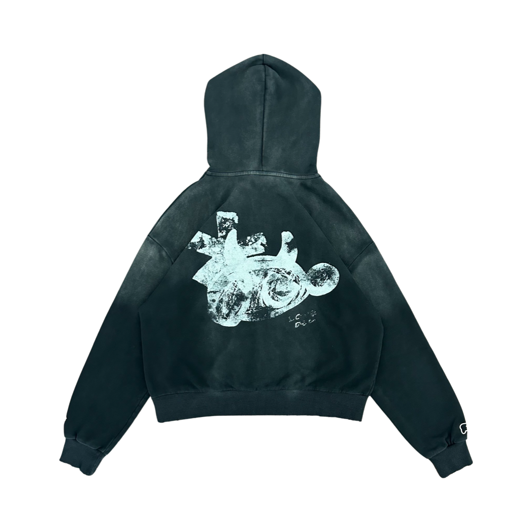 Fangs 'White' Zip-Up Hoodie (Aged Black)